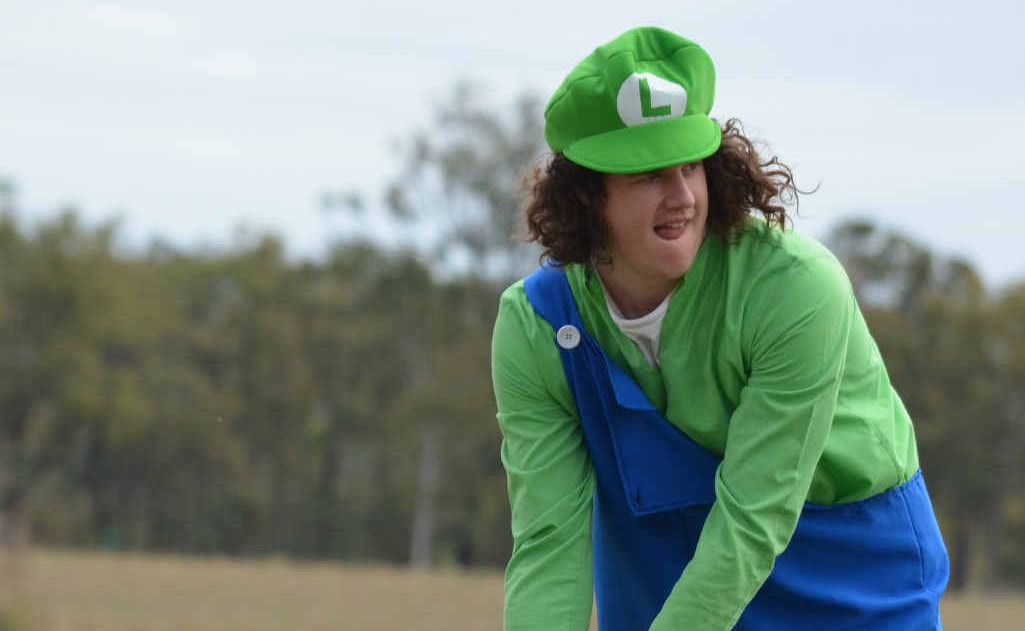Pat, AKA “Luigi” prepares his tee shot at the Duaringa charity golf day. Pat, AKA “Luigi” prepares his tee shot at the Duaringa charity golf day.